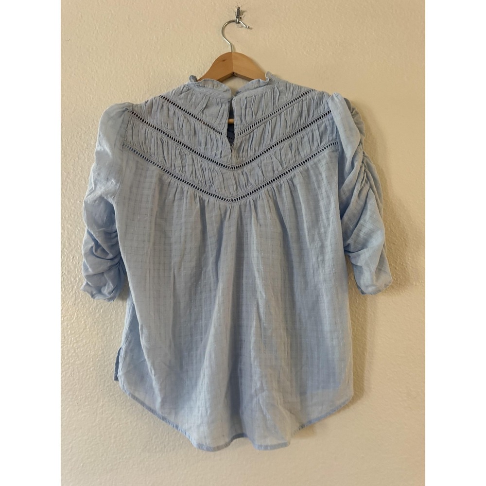 Veronica Beard Blouse Womens 2 Blue High Neck 3/4 Sleeve Cotton Tunic Top Boho - Picture 2 of 7